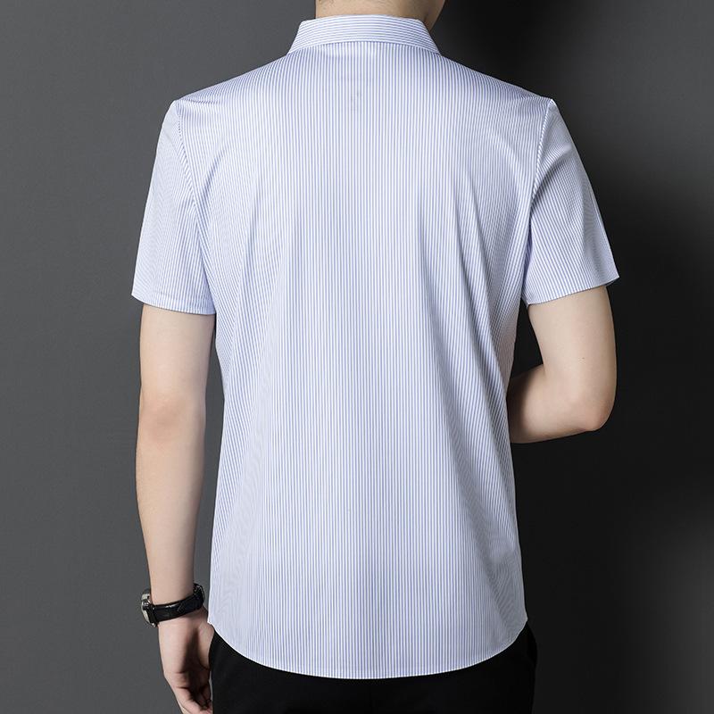 Men's Casual Mulberry Silk Short-sleeved Shirt Summer Fashion Breathable Business Men's Striped Shirt