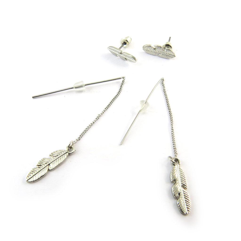 Les Trésors De Lily [N3640] - 2 Pairs of Silver 'Navajo' Earrings (feathers)