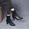 Genuine Soft Leather Retro High Heel Women's Ankle Boots with Elastic Slimming Fit and Pointed Toe for Autumn/Winter.