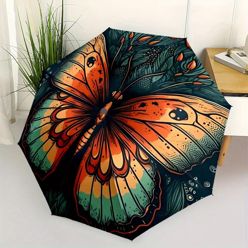 1pc Butterfly Nature Automatic Open/close Folding Compact Umbrella, 8-Rib Sturdy Canopy, Lightweight Portable, Everyday Use, Gift, Outdoor Umbrella, T
