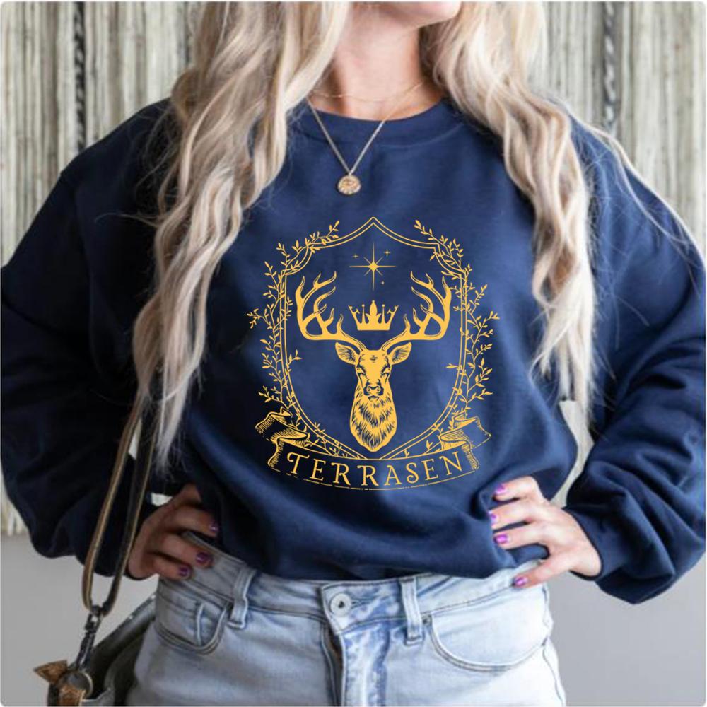 

Толстовка Terrasen Retro Throne of Glass Merch SJM Bookish Shirt ACOTAR Hoodie Sweatshirts Aesthetic Streetwear Женская одежда M темно-синий
