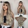 HAIRCUBE Dlouhá vlnitá červenohnědá syntetická paruka s tmavými kořínky Přírodní vlasy s ofinou pro ženy Tepelně odolná denní cosplay paruka