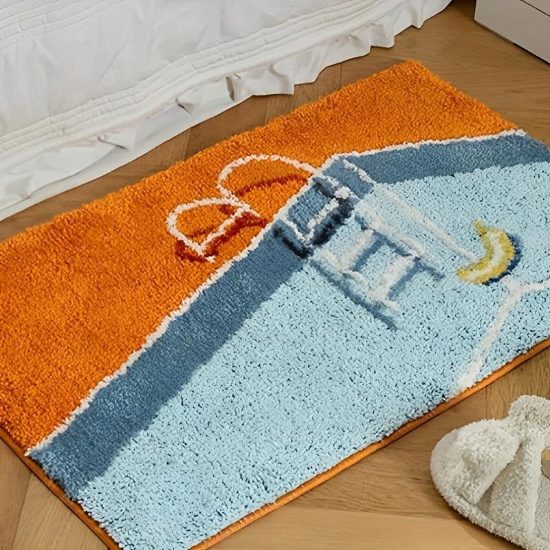 Soft Tufted Door Mat with Swimming Pool Design Vibrant Green and Multicolor, Polyester Blend, Hand Washable Area Mat for Bedroom, Kitchen, Bathroom