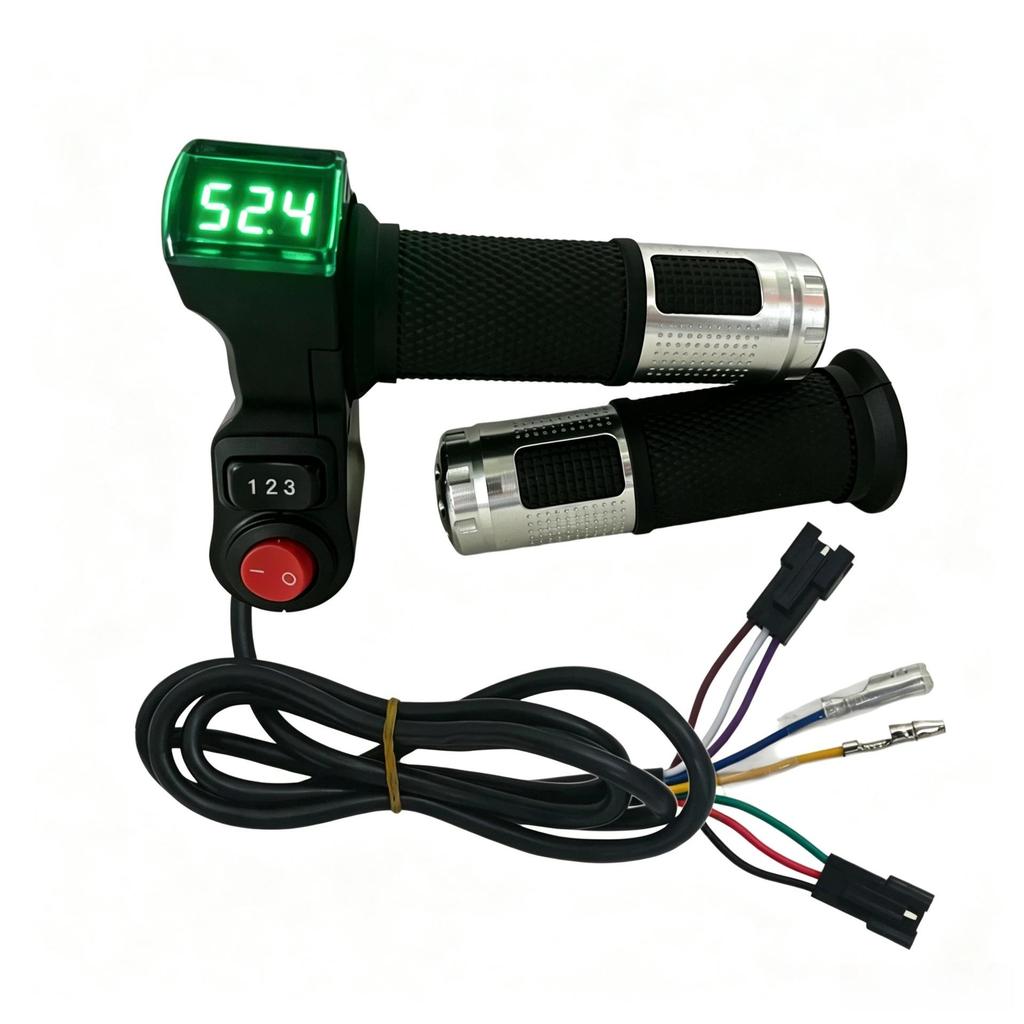 Green Screen 3-Speed Voltage Display Electric Bicycle Throttle Grip 123V