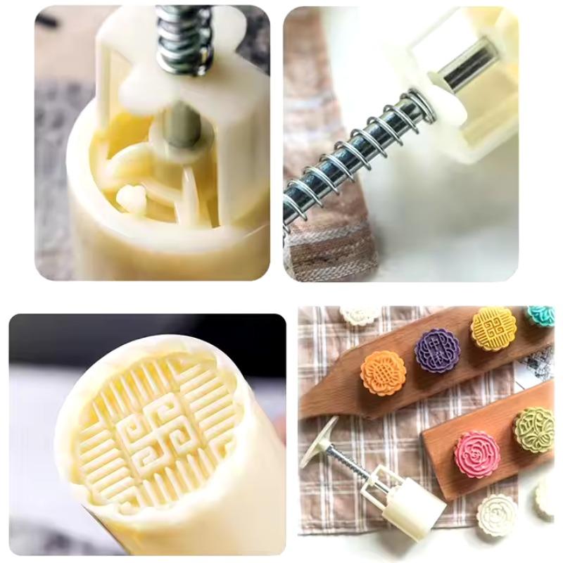 Mondkuchenform Presse mit Stempeln Blumenmuster Mondkuchenhersteller zum Backen DIY Gebäck Kekse und Desserts Kuchendekorationswerkzeuge