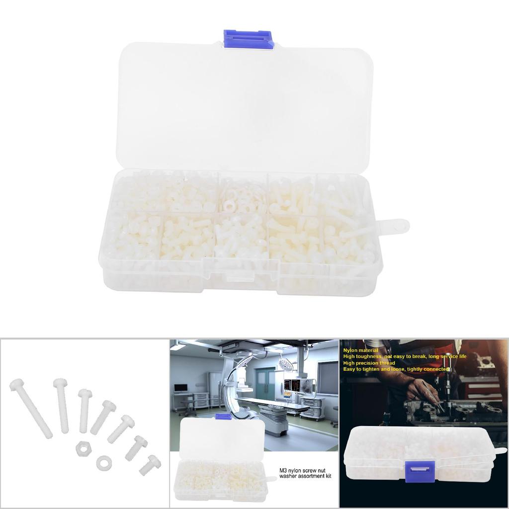 800pcsbox M3 Nylon Screw Nut Washer Combination Kit Fasteners Hardware AccessoriesWhite