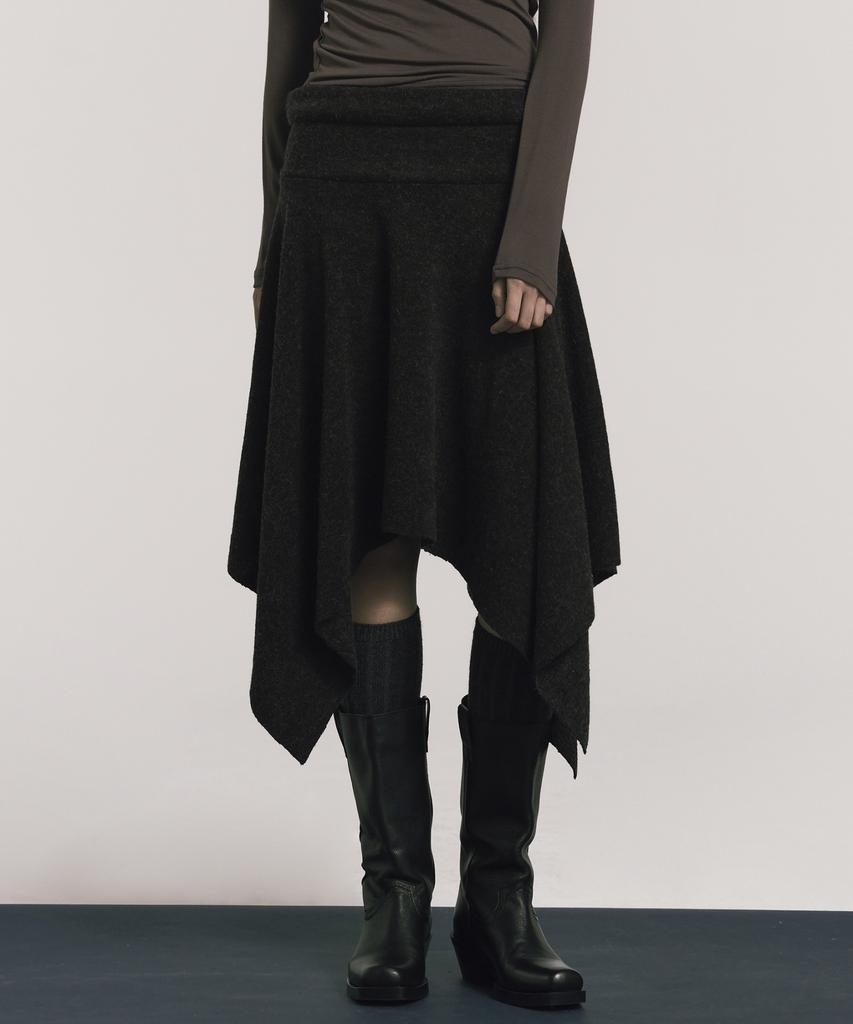 Nigaennikol Asymmetric Hem Wool Skirt_Charcoal