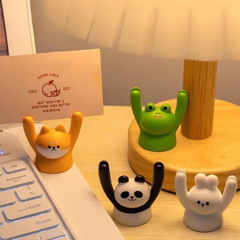 WTEMPO Cute Raising Hand Animal Photo Holders Desktop Message Note Memo Card Holders Resin Table Seat Number Card Clips Car Interior Decors