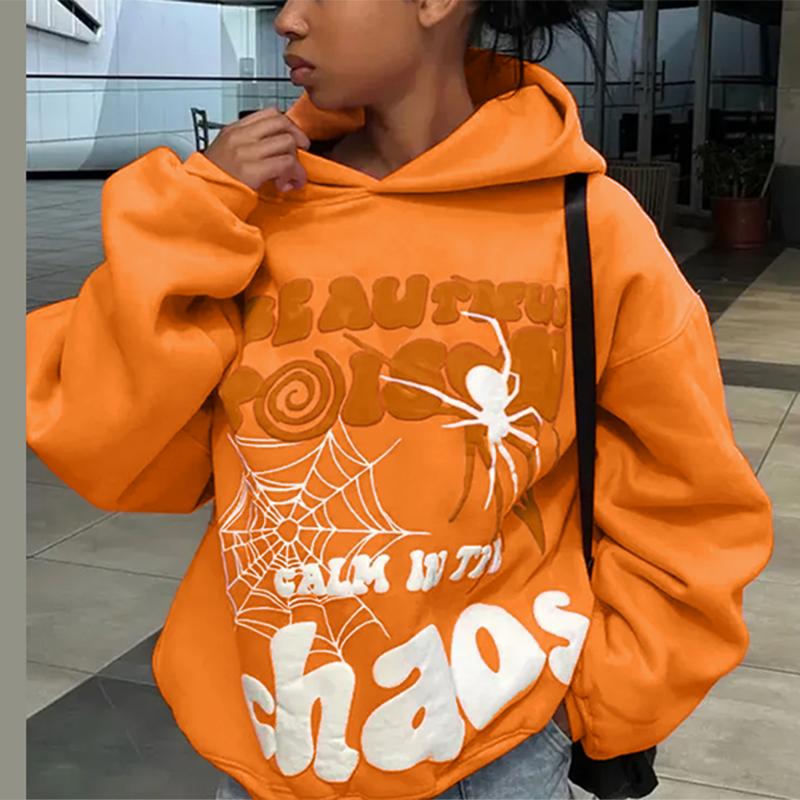 

ZANZEA Женские осенние толстовки с капюшоном и длинным рукавом с принтом 4XL оранжевый