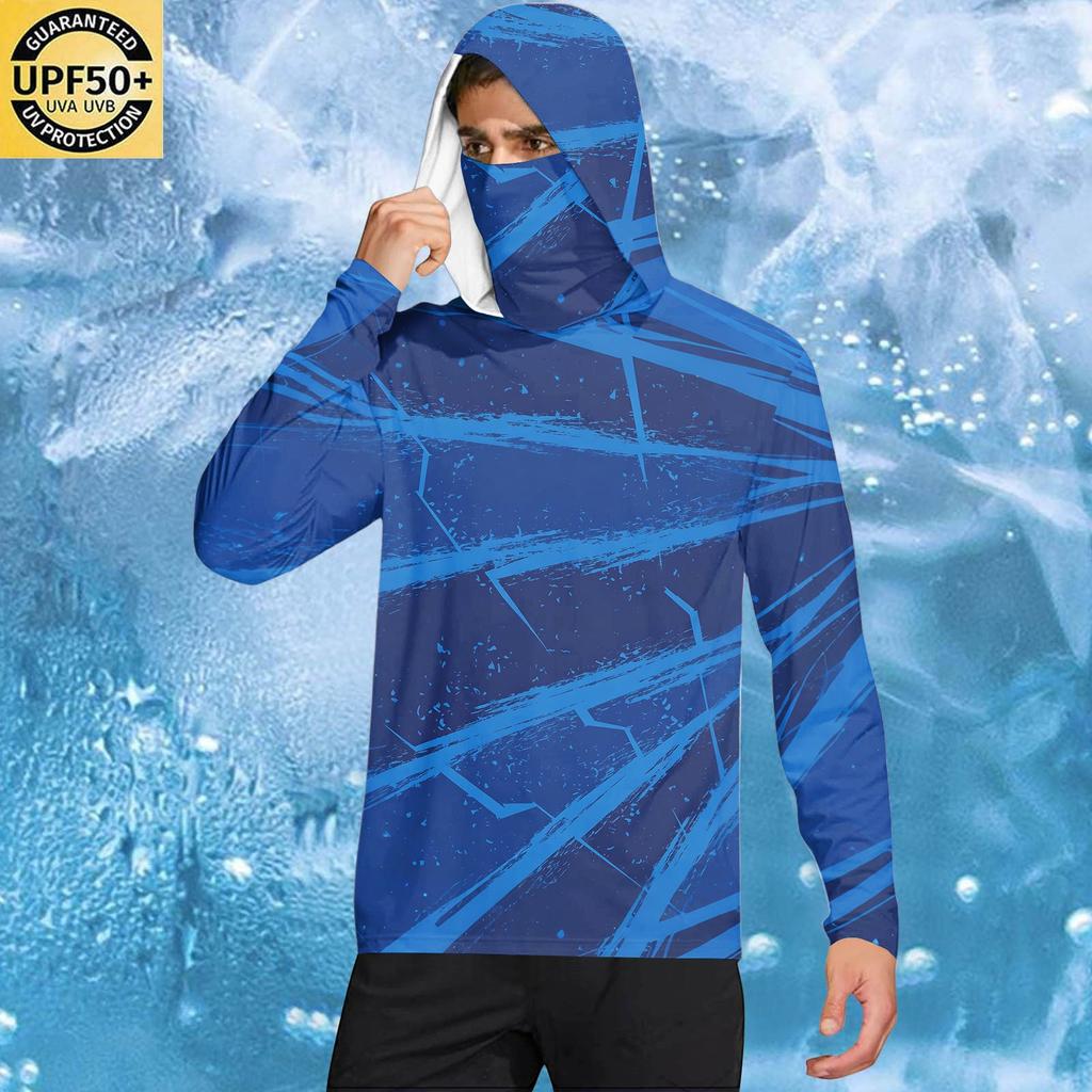 Men's Casual Geometric Print Hooded Long Sleeve Sun Protection Shirt Lightweight Breathable Fabric UV Protection Activewear Top