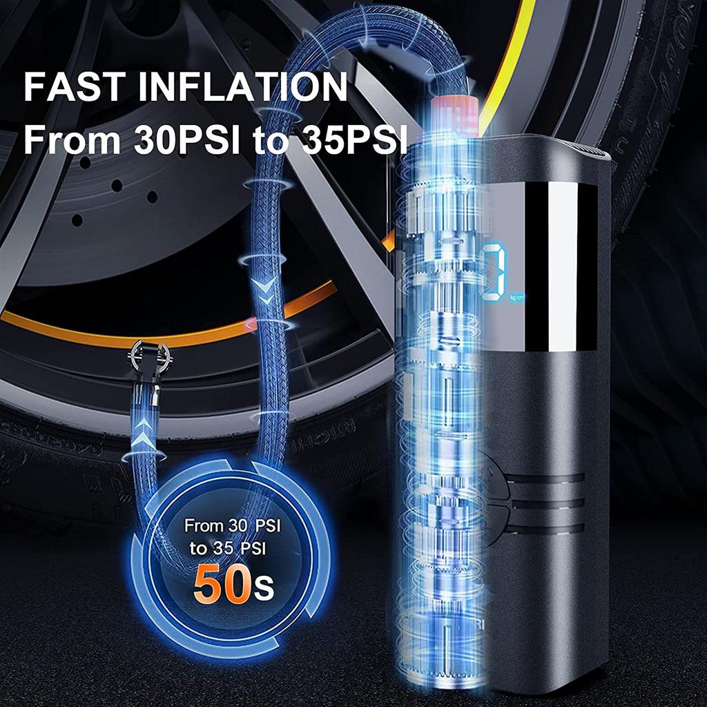 Portable Air Compressor Tire Inflator: 12V DC Auto Tire Pump Car Inflator with Digital Pressure Gauge, Fast Inflation, for Car Tires, Motorcycles