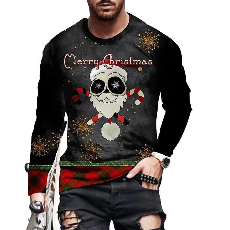Christmas Party Santa 3d Printed T-Shirt Crewneck Long Sleeve Street Personality Fashion Plus Size Pullover