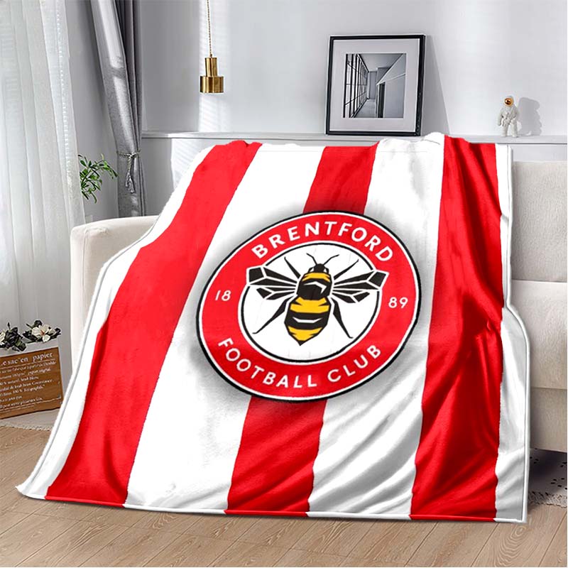 Brentford FC Bee Logo Red White Black Vertical Stripe Print Soft Flannel Throw Blanket Warm Sofa Bed Decor Cover For Football Fans