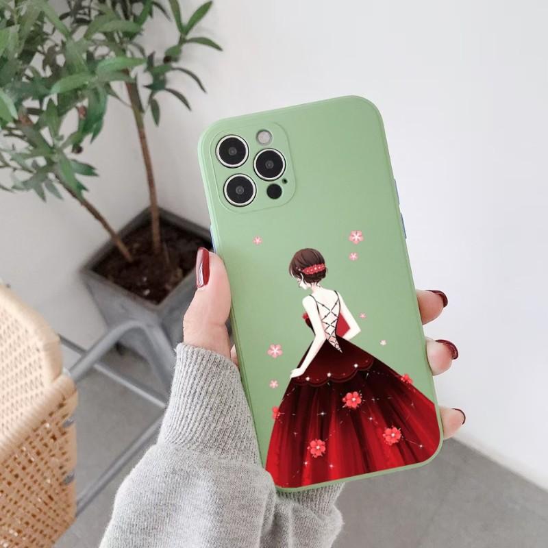 Girl In Red Dress Phone Case For IPhone 14 11 12 13 Pro Max X XR XSMax 6 6S 7 8 Plus SE 2022 Soft Square Color Phone Cover