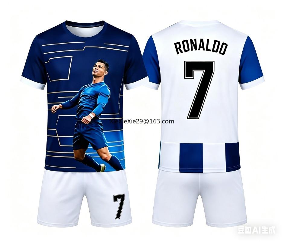 Fashion Ronaldo 7 AI New Fitness Football Training Competition Summer Children's Adult T-shirt Shorts Set Parent-child Outfit