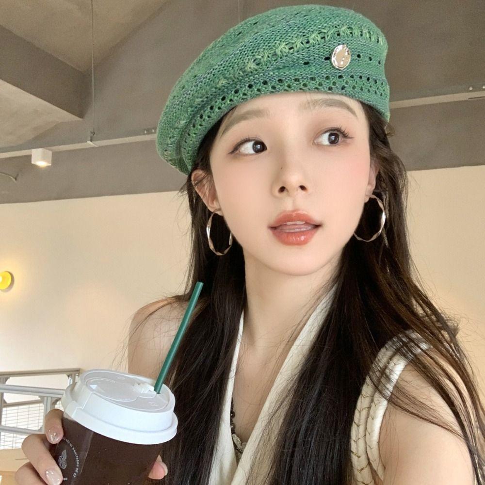 Fashionable Hollowed Out Beret Hat Japanese Style Crochet Knitted Cap Women/Girls