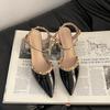 French Temperament Rivet Thick Heel Pointed One-word Buckle High Heels Women's Summer Fashion Commuter Bag Head Roman Sandals
