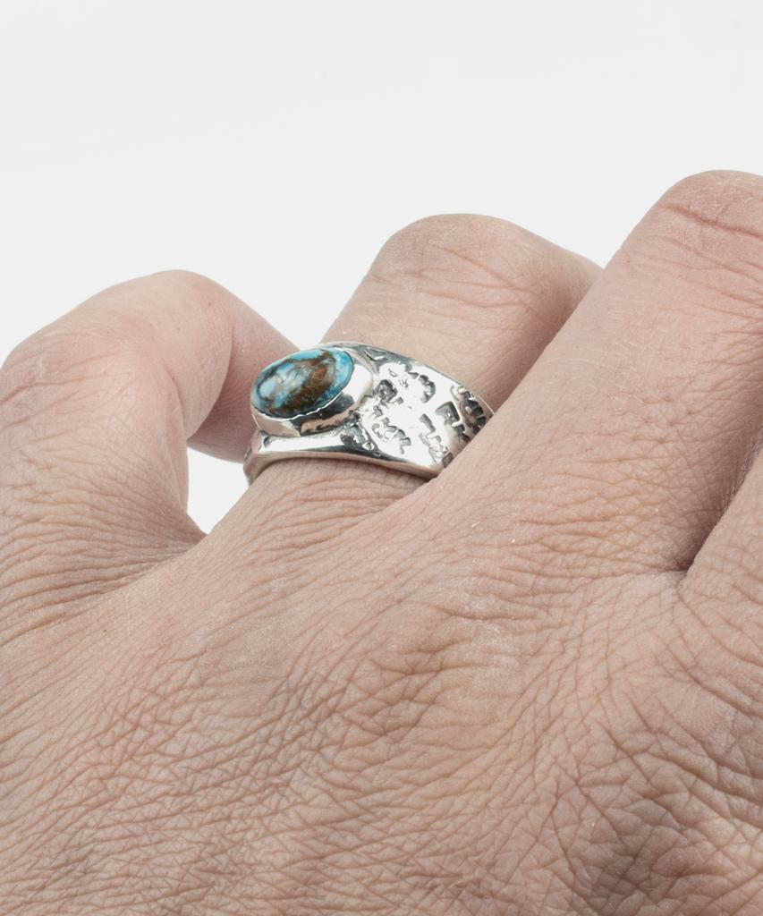 Sheen666 F Pattern Turquoise Silver Ring (B Type)