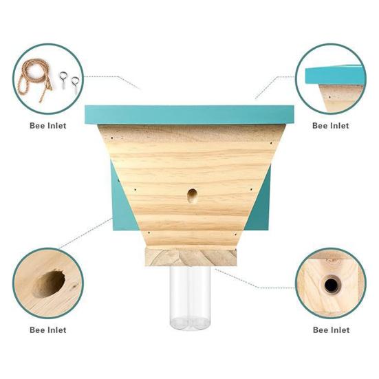 Wood Carpenter Bee Trap Outside Natural Wood Boring Bee Trap Weather-proof House Shape Outdoor Hanging Bee Catcher Decoration