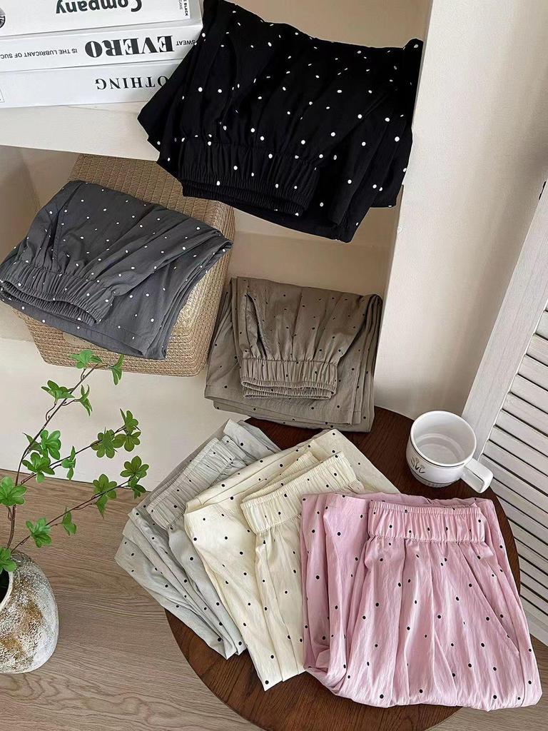 Summer Polka Dot Wide-Leg Yamamoto Pants: Women's Loose, Slimming, Drapey, Floor-Length Casual Pants