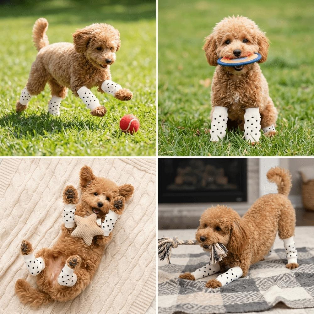 

4Pcs Dirt Repellent Dog Leg Warmers Polka Dot Joint Socks Pet Elbow Protective Sleeve Joint Support XL
