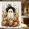 1pc Halloween Witch Hat Shower Curtain Playful Digital Drawing Autumn Flowers Jack-o-lantern Warm Autumn Colors Polyester Fabric