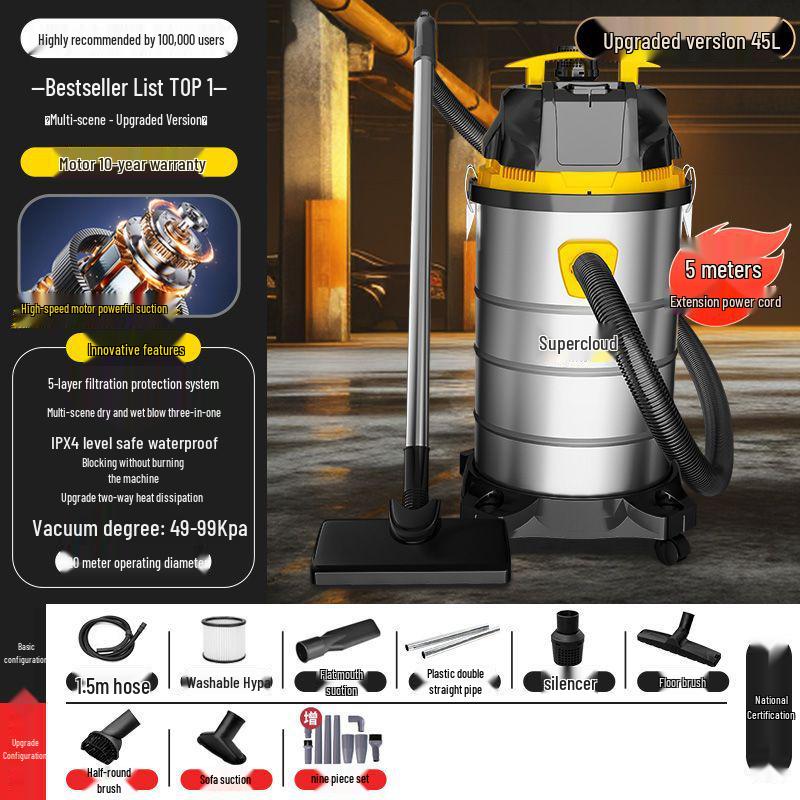 High-Power Industrial & Household Vacuum Cleaner for Carpet, Car, and Seam Cleaning