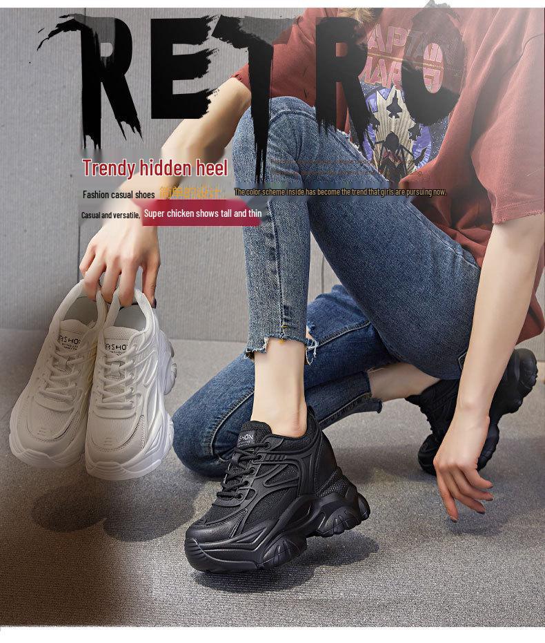 Women's Height-Increasing Dad Sneakers: 8cm Thick Sole, Breathable, Trendy, Casual Sports Shoes for Autumn (A8382)