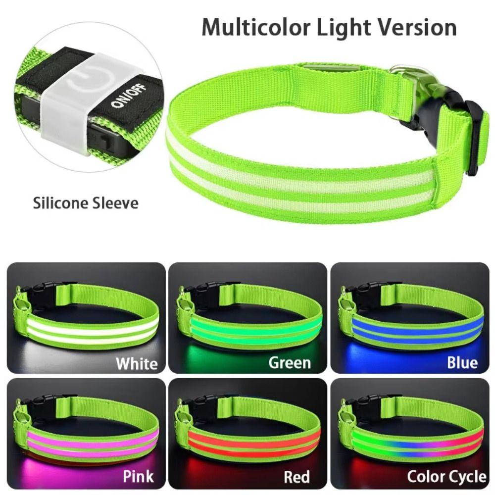 Adjustable LED Glowing Dog Neck Ring Nylon Material Night Safety Buckle Chain Small Dog