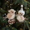 Gray Foam Bird Ornament with Pinecone and Branch for Christmas Tree Plush Design Lightweight Holiday Decoration
