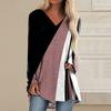 Women's Long Sleeved V-neck Color Casual Long Loose T-shirt Top