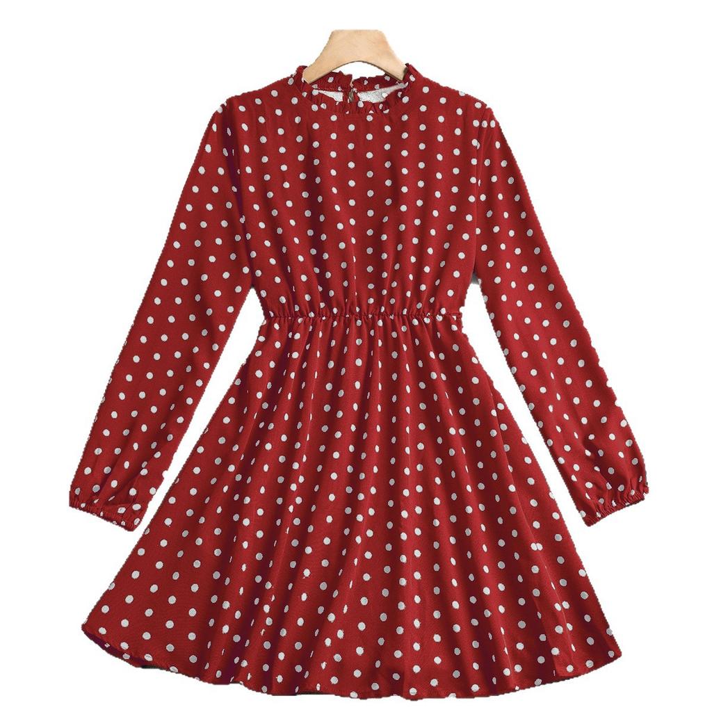 European and American autumn and winter temperament polka dot dress women's clothing waist long sleeves fashion casual dress
