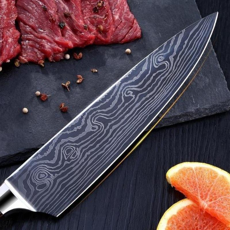 Damascus Laser Kitchen Knife Fruit Knife Chef's Knife Slicing Knife Sharp and Durable Boning Knife Chopping Knife