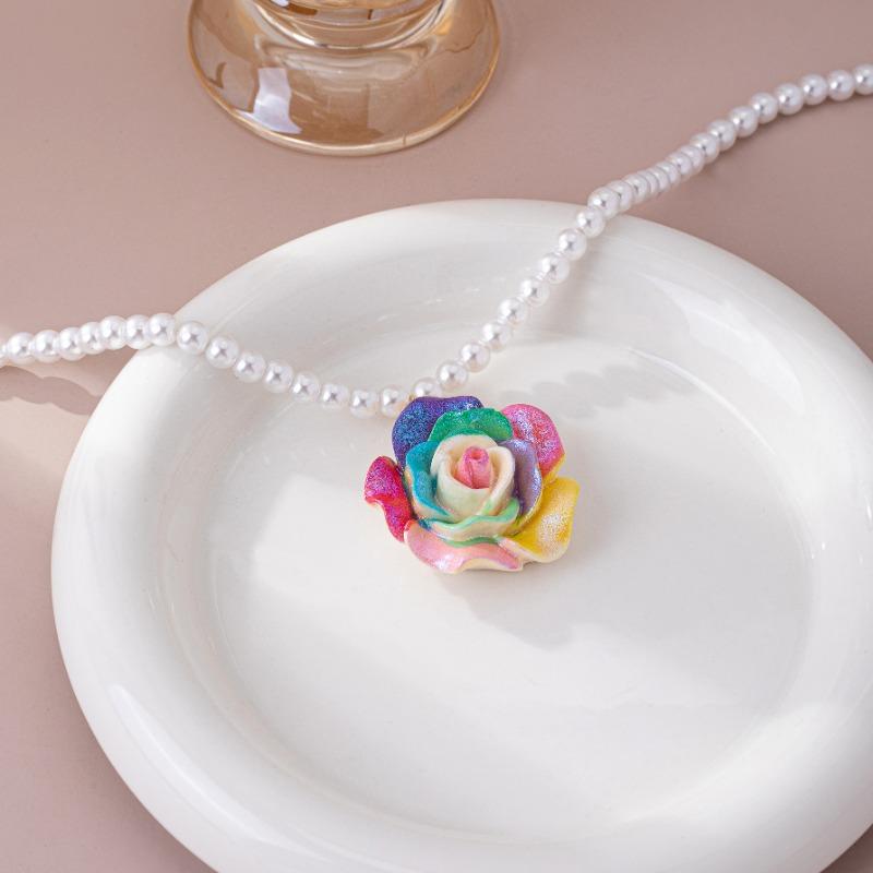 1PC Fashion Trend Personalized Colorful Flower Pearl Necklace Suitable for Daily Wear