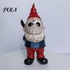 Cute Scary Masked Gnomes Halloween Voorhees Resin Figurine, Horror Hockey Mask Gnome Statue Durable Indoor Window Displays with Knife, Distressed