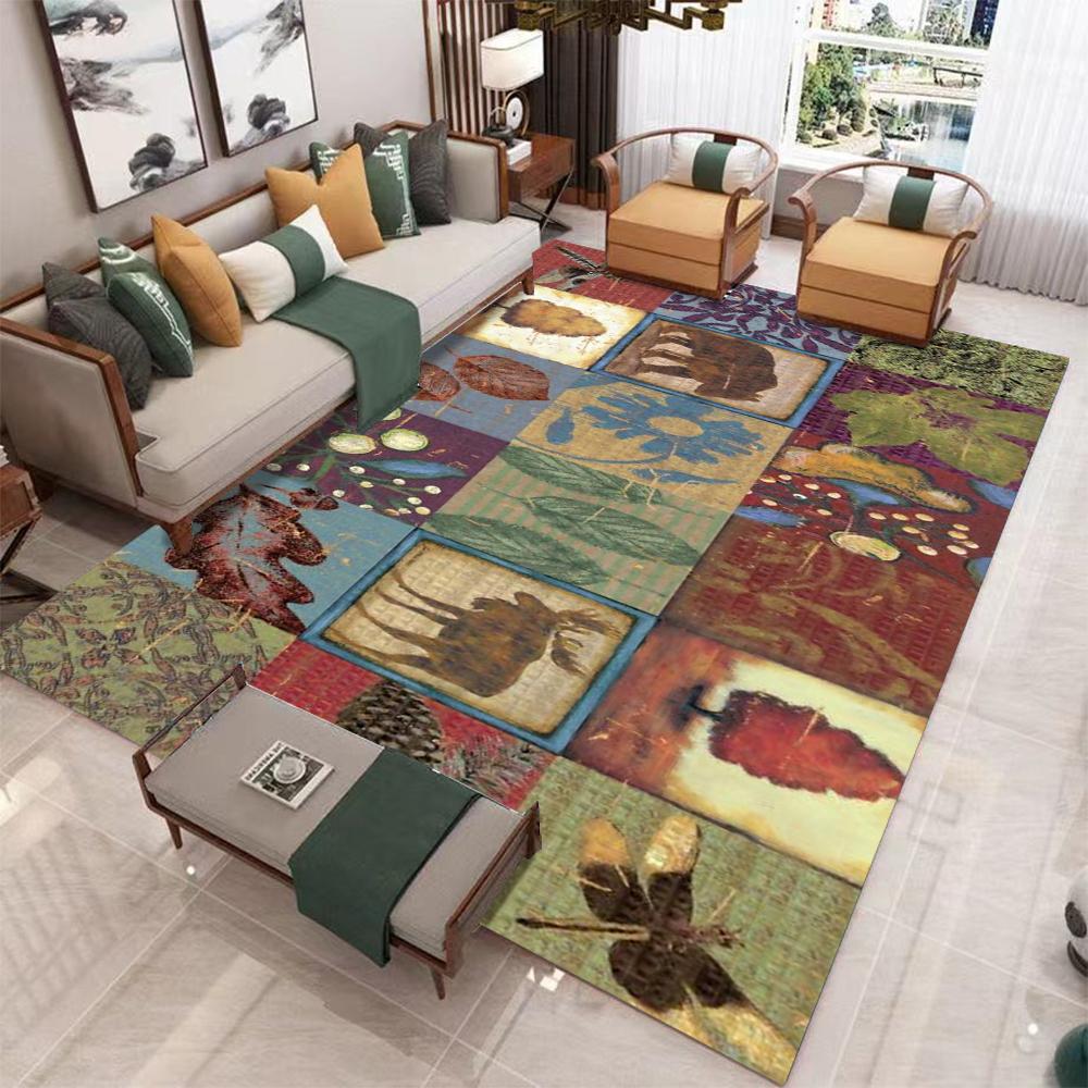 Vintage Colourful Carpet Mat Rug Geometric Pattern Non-Slip Washable Floor Mat for Living Room Bedroom Balcony Home Decoration 40x60cm