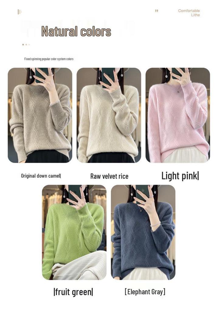 Women's Thickened Autumn-Winter Cable Knit Wool Sweater – Round Neck Cashmere Pullover.