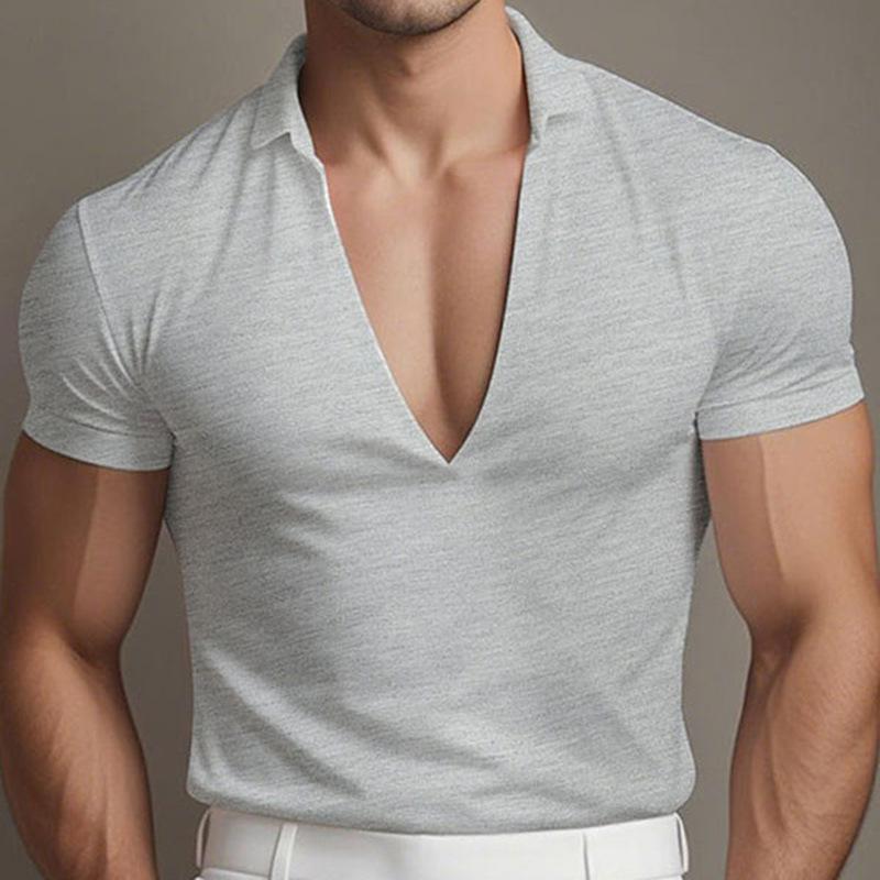 Spring and summer new European and American casual light business V-neck breathable short-sleeved top men s T-shirt S серый