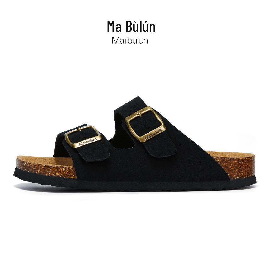 Maibulun Unisex Kork Anti-Rutsch Hausschuhe - Mattes Leder, Einzelner Riemen, Trendige Sommer Strand- & Hauskleidung