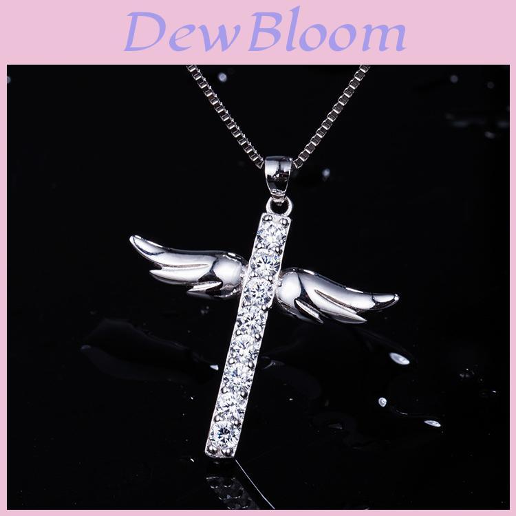 Elegant Silver Women Cross Love Angel Heart Wing Pendant Necklace For Stylish Ladies
