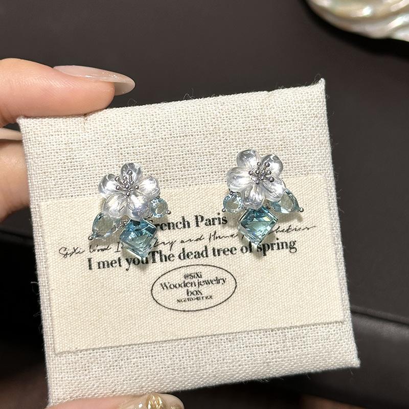 Cubic zircon flower ear hook simple temperament versatile stud earrings niche light luxury high-end earrings women