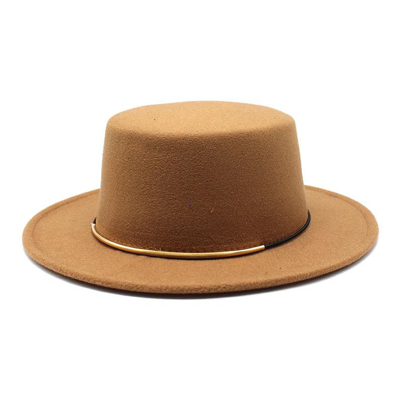 Elegant Flat-Brimmed Big Eave Hat Top Hat Men S And Women S Flat Top Woolen Hat M(56-58cm)