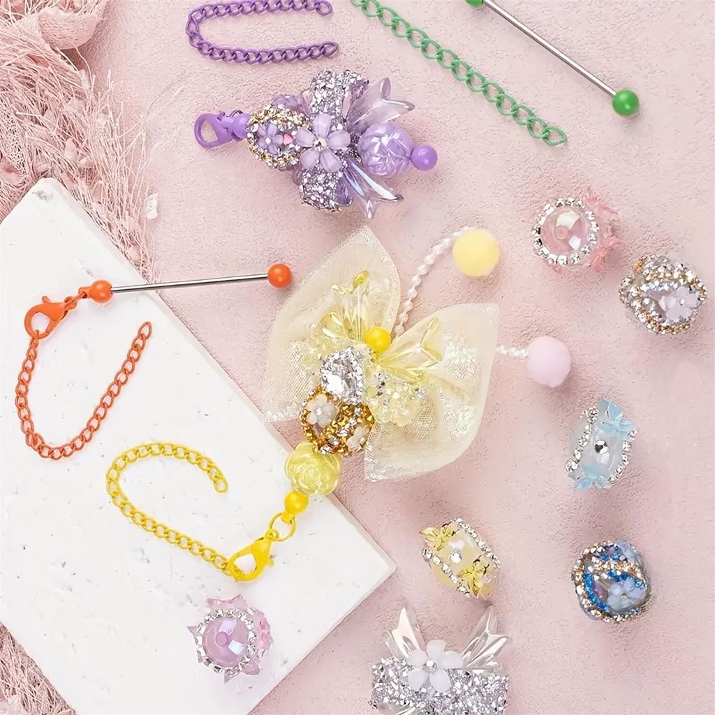 8Pcs Beadable Keychain Charm Beading Keyring Pendant Keyring Decorations Accessory for Keychain Backpacks Purse Charm