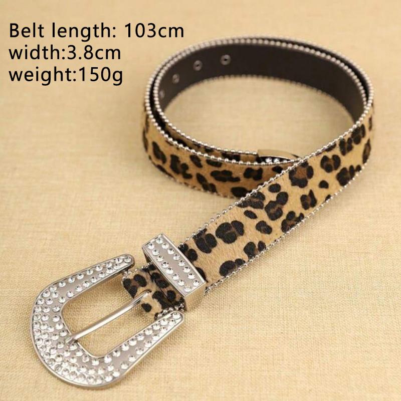 Women  Solid /Leopard Print Studded  Belt Pu Leather Bling  Adjustable Glitter Waistband For Club Party