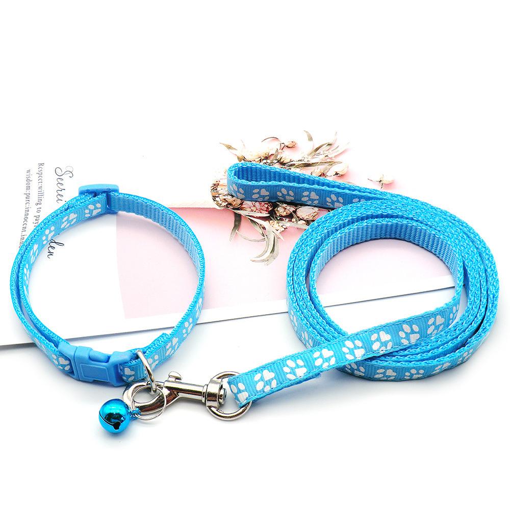 Dog Paw Print Pet Traction Rope Adjustable With Collar Puppy Collar Set Pet Walking Lead Rope Breathable Puppy Cat Accessories