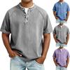 Men  Cotton  Wash Shirt Tee Top Short Sleeve Stand Collar