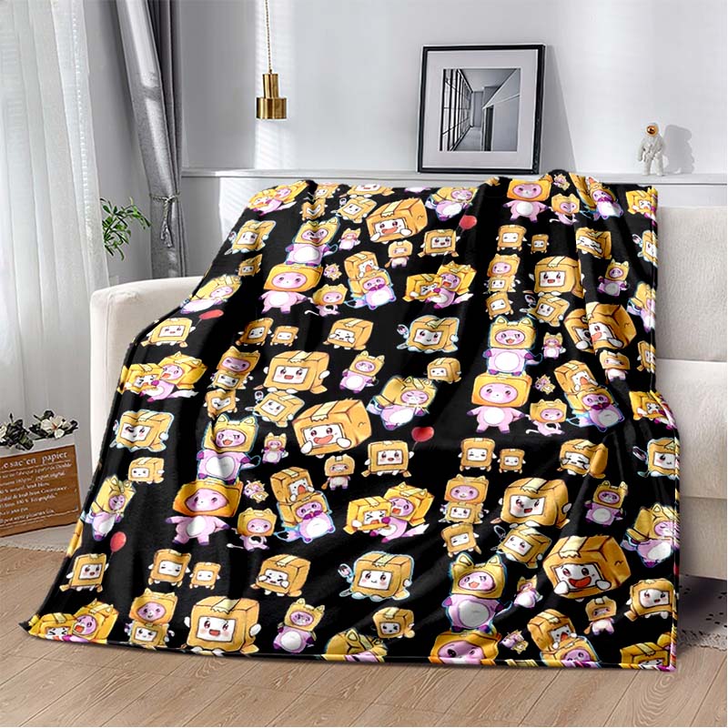 Happy Rocky And Foxy i Boxy Lankybox miękki pluszowy koc, flanelowy koc rzut koc do salonu sypialnia kanapa z funkcją spania piknik