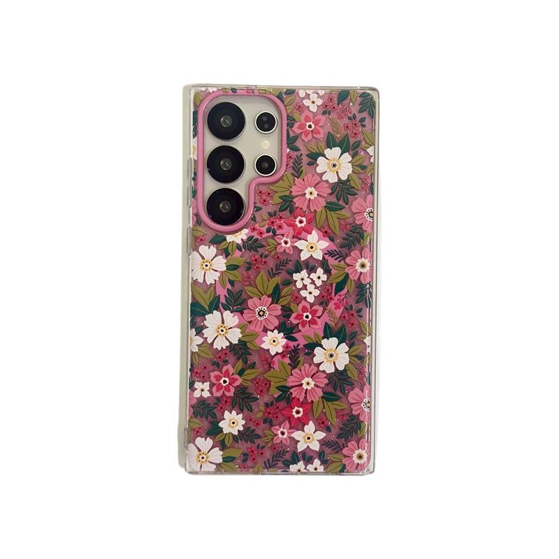 Koreanische minimalistische Glitzerblumen-Magnet-Handyhülle für Samsung S25 Ultra/S24 Plus