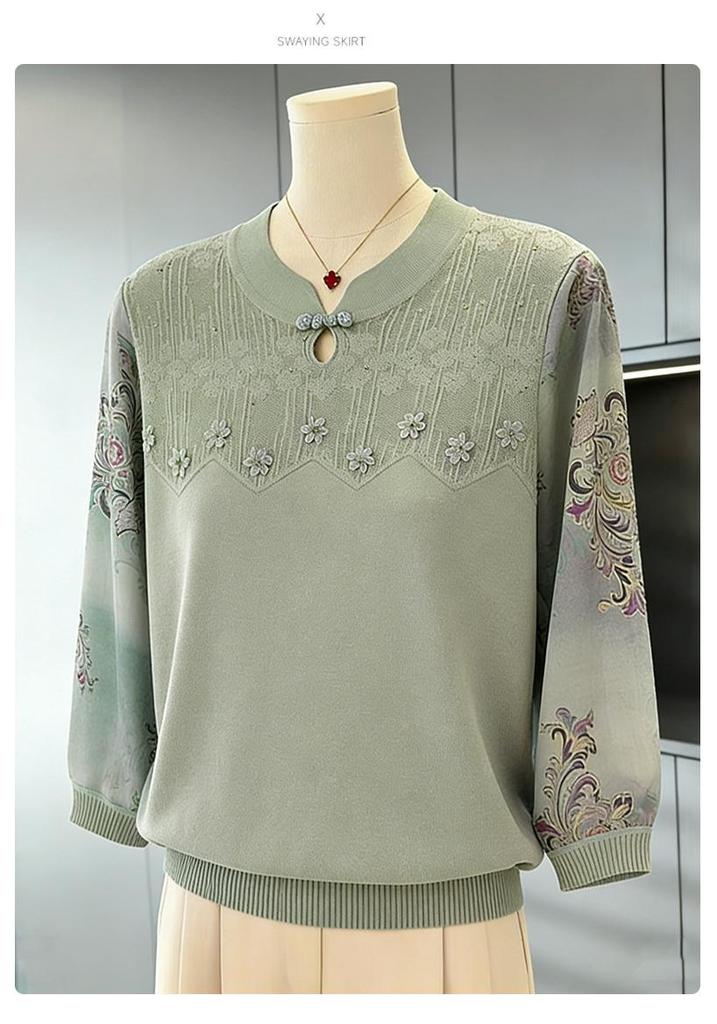New 2026 Spring Style Stand Collar Long-Sleeved Top for Middle-Aged Women – Fashionable and High-End Feel