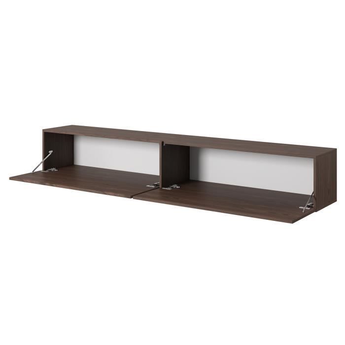 Meuble TV - SELSEY - BISIRA - Noyer Wisconsin - 200 x 31,6 x 30 cm - 2 étagères